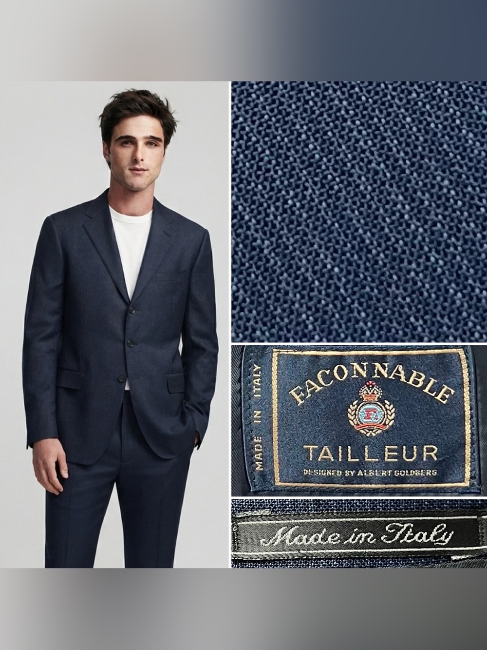 Faconnable Men’s 46 Navy Blue Stripe Blazer Suit Jacket 3-Button
